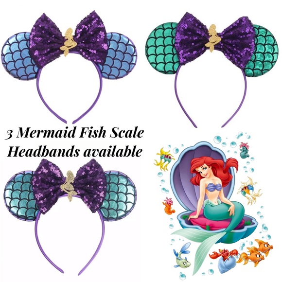 Minnie Mouse Ariel Little Mermaid Headband & Bow - Picture 15 of 16